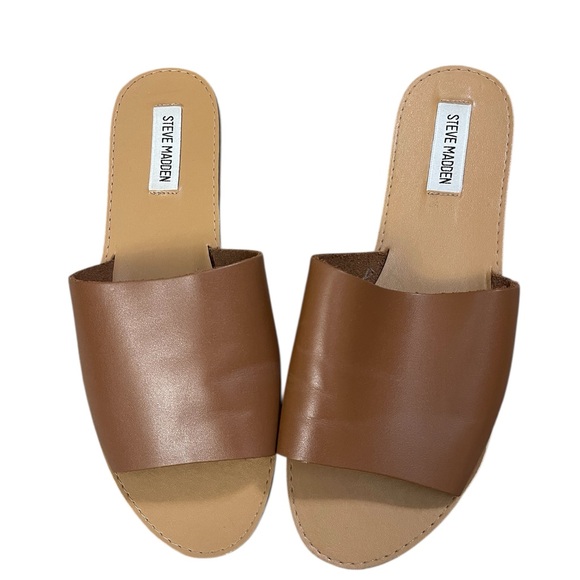Steve Madden Shoes - Steve Madden Grace Tan Leather Slide Open Toe Mule Sandals